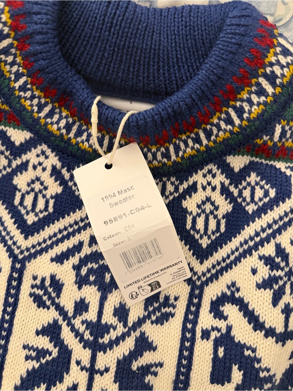 Dale of Norway Blue & White Nordic “1994 Mascot Sweater” - Picture 4 of 7